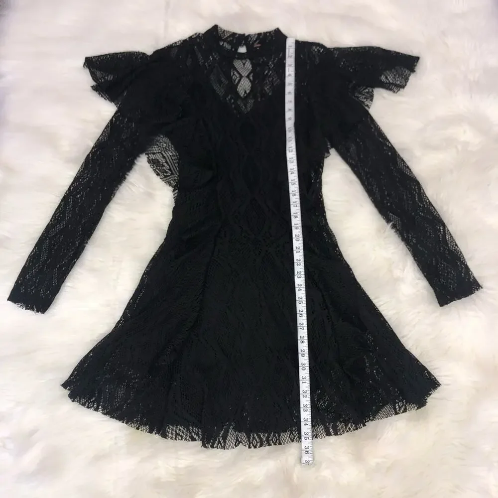 Free People Rock Candy Lace Ruffle Dress Black Size XS NWT